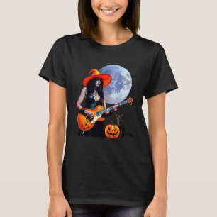 Camiseta Bruxa Bonita Rocker Tocando Guitarra Elétrica com