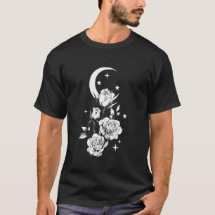 Camiseta Bruxa Celestial Rosas Florais Lunares Minimalistas
