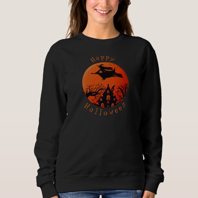 Camiseta Bruxa Cena de Halloween Assombrada (Frente)