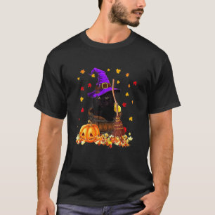 Camiseta Bruxa Chapéu de Gato Preto Assustador de Halloween