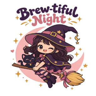 Camiseta Bruxa Chibi Fofa Noite Encantadora