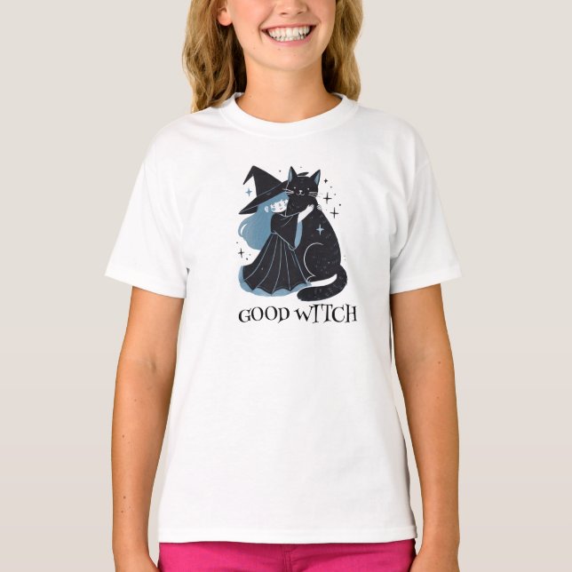 Camiseta bruxa com gato preto (Frente)