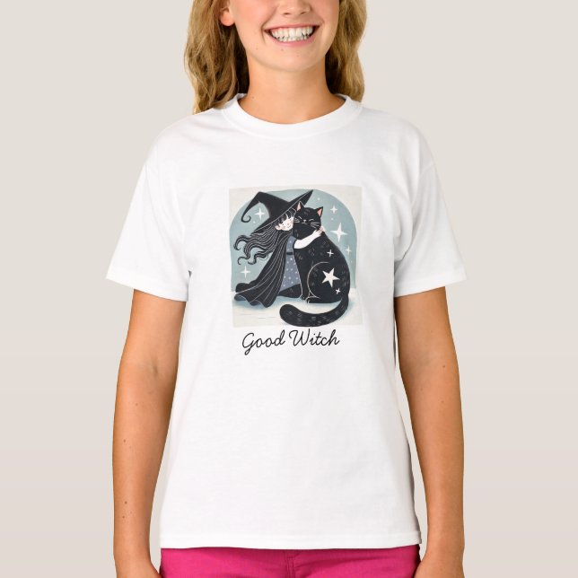 Camiseta bruxa com gato preto (Frente)