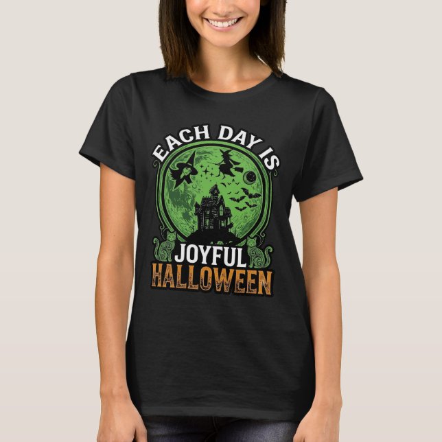 Camiseta Bruxa da Abóbora de Halloween Teia de Aranha Dupla (Frente)