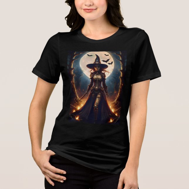 Camiseta Bruxa da Floresta Steampunk do Halloween (Frente)