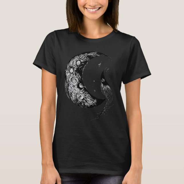 Camiseta Bruxa da Lua Crescente Estética Astrologia Gótica (Frente)