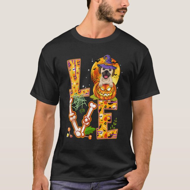 Camiseta Bruxa de Abóbora Assustadora do Halloween do Puggl (Frente)
