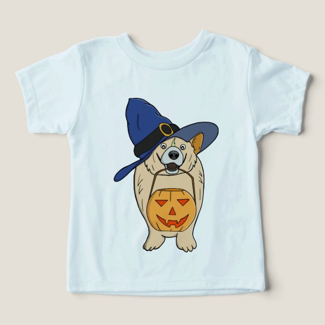 Camiseta Bruxa de Abóbora Cachorro (Design frontal)