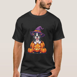 Camiseta Bruxa de Abóbora Pitbull Engraçada Cachorro Hallow