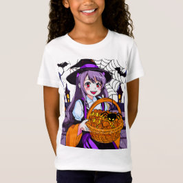 Camiseta Bruxa de Anime com Cesta de Pumpkins
