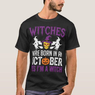 Camiseta Bruxa de Aniversário de Outubro Halloween Caveira