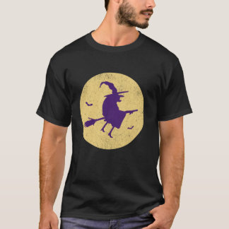 Camiseta Bruxa de Broomstick Cheio Bat Halloween Costum