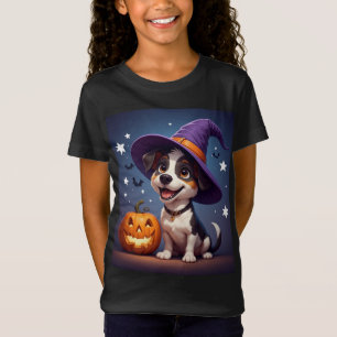 Camiseta Bruxa de Cachorrinho Fofa e Abóbora de Halloween �