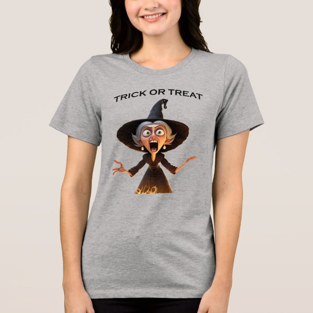 Camiseta Bruxa de Cartoon "Trick or Tratat" (Frente)