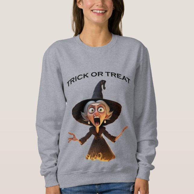 Camiseta Bruxa de Cartoon "Trick or Tratat" (Frente)