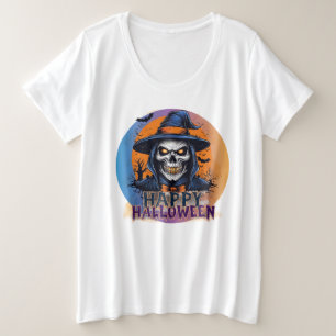 Camiseta Bruxa de Caveira Assustadora Arte de Halloween-888