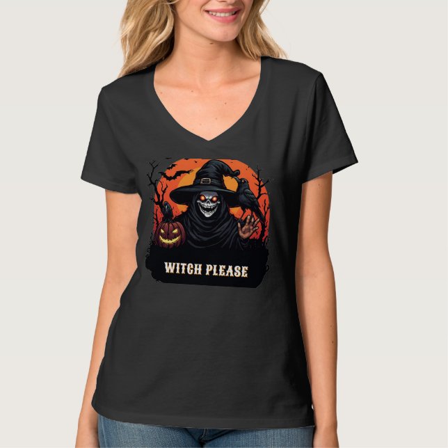 Camiseta Bruxa de Caveira Sorridente Noite de Terror de Hal (Frente)