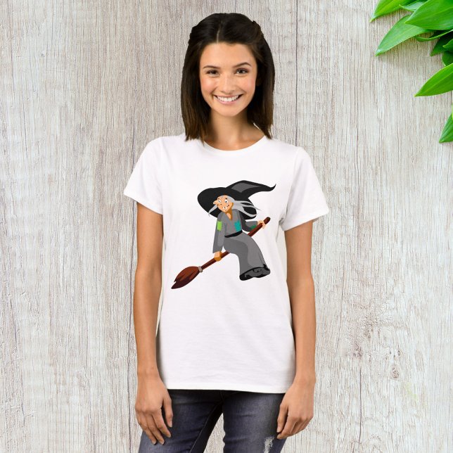 Camiseta Bruxa de desenho animado caprichosa voando em vass (Criador carregado)