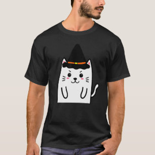 Camiseta Bruxa de Gatinho Fofo Chapéu Fantasia de Halloween