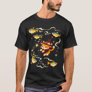 Camiseta Bruxa de Gatinho Fofo Conjurando Magia de Atum em 