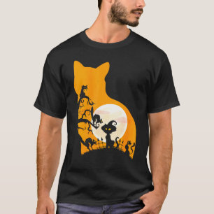 Camiseta Bruxa de Gato ao Luar de Halloween Gata Preta Lad