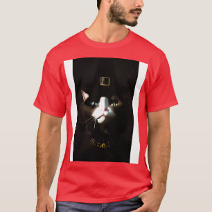 Camiseta Bruxa de gato com olhos azuis e verdes