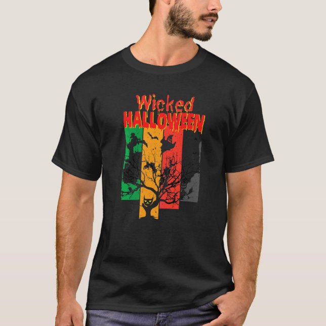Camiseta Bruxa de Gato Malvado Lua   Impressão de Letra Hal (Frente)