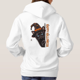 Camiseta Bruxa de Gato Preto Assustador Chapéu de Halloween