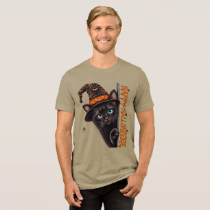 Camiseta Bruxa de Gato Preto Chapéu de Halloween Assustador