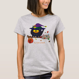 Camiseta Bruxa de Gato Preto Fofo Voadora com Vassoura