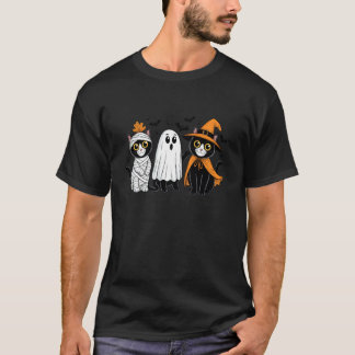 Camiseta Bruxa de Gato Retro Assustador Abóbora de Hallowee