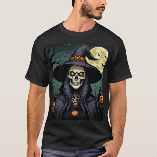 Camiseta Bruxa de Halloween com olhos brilhantes (Frente)