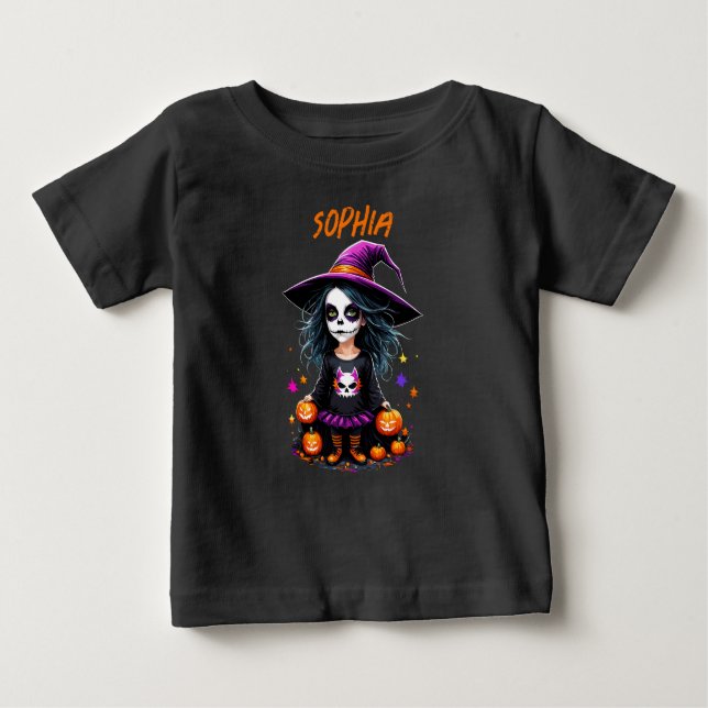 Camiseta Bruxa de Halloween de Kawaii, um Adorável e Bonito (Frente)