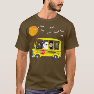 Camiseta Bruxa de Halloween Dirigindo Ônibus Escolar