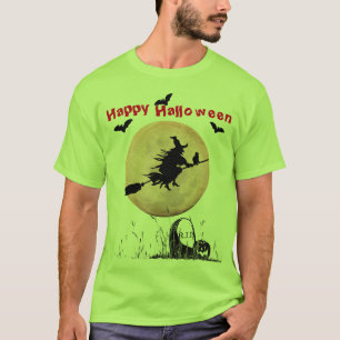 Camiseta Bruxa de Halloween do verde limão