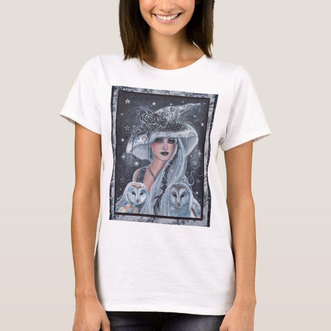 Camiseta bruxa de Halloween e coruja (Frente)