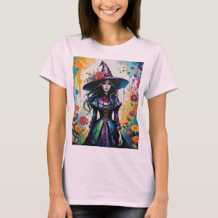 Camiseta Bruxa de Halloween Floral Surreal