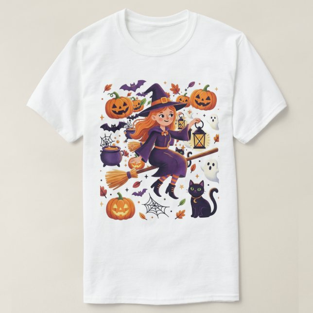 Camiseta Bruxa de Halloween Fofa (Frente do Design)