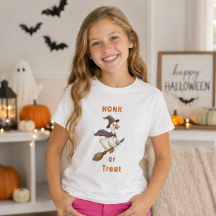 Camiseta Bruxa de Halloween Ganso Honk or Treat Menina