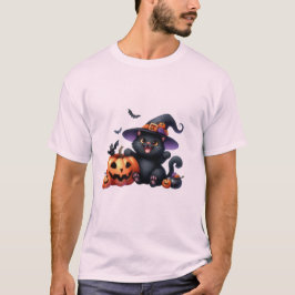 Camiseta Bruxa de Halloween Gatinho Fofo & Amigo Abóbora 🐾