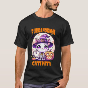 Camiseta Bruxa de Halloween Gato Esqueleto Atividade Parano
