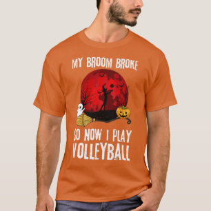 Camiseta Bruxa de Halloween Jogando Voleibol Jogo Broo