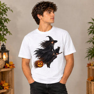 Camiseta Bruxa de Halloween Montada em Vassoura PNG, Cli de