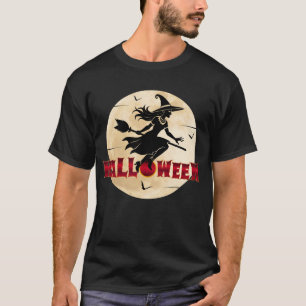 Camiseta Bruxa de Halloween na Vassoura