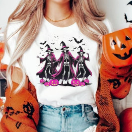 Camiseta Bruxa de Halloween, Pink Skeleton Dançante