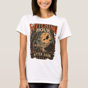Camiseta Bruxa de Halloween Vintage Luar Cabana Assombrada