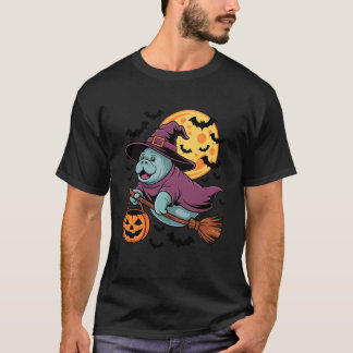 Camiseta Bruxa de Peixe-boi Fofo Montada em Vassoura Abóbor