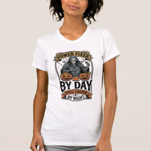 Camiseta Bruxa de Reparo de Bateria Piada de Halloween Cami