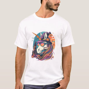 Camiseta Bruxa de Unicórnio de Halloween Morcegos