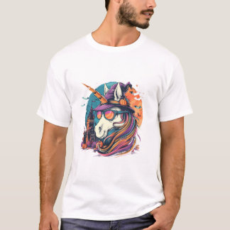 Camiseta Bruxa de Unicórnio de Halloween Morcegos